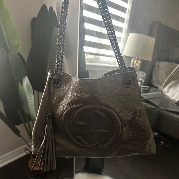 Gucci Soho Medium Grey Double Leather Chain Shoulder Bag Tote - Picture 3 of 3